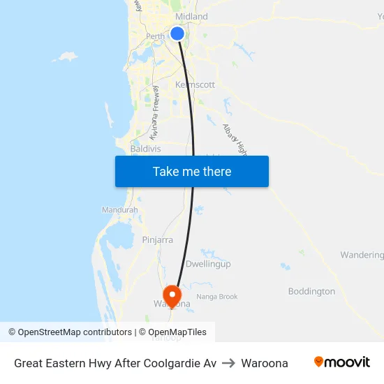 Great Eastern Hwy After Coolgardie Av to Waroona map