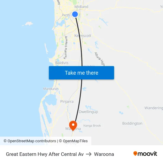 Great Eastern Hwy After Central Av to Waroona map