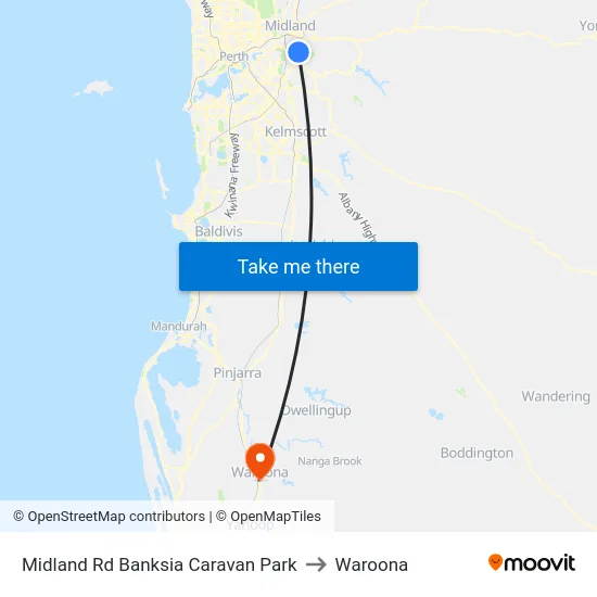 Midland Rd Banksia Caravan Park to Waroona map