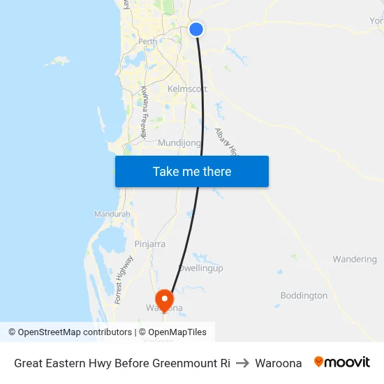 Great Eastern Hwy Before Greenmount Ri to Waroona map