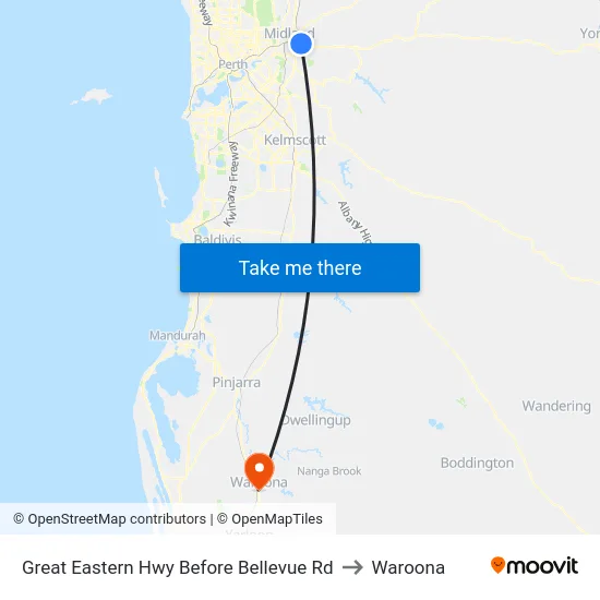 Great Eastern Hwy Before Bellevue Rd to Waroona map