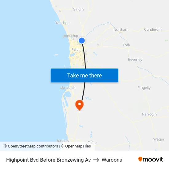 Highpoint Bvd Before Bronzewing Av to Waroona map