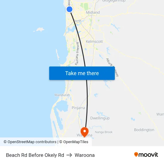 Beach Rd Before Okely Rd to Waroona map