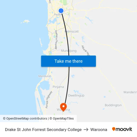Drake St John Forrest Secondary College to Waroona map