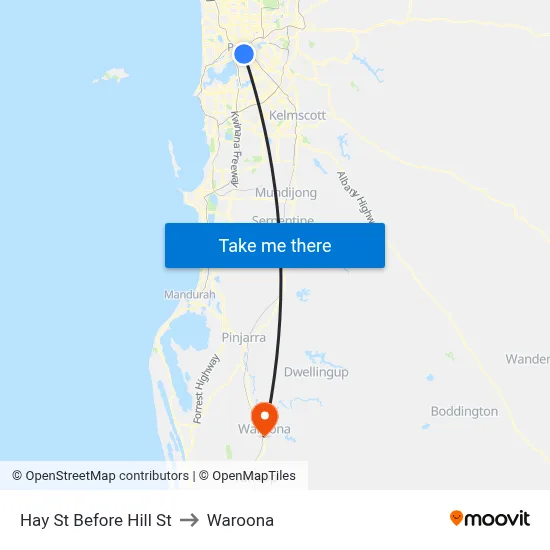 Hay St Before Hill St to Waroona map