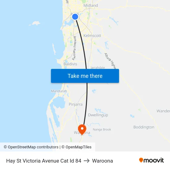 Hay St Victoria Avenue Cat Id 84 to Waroona map