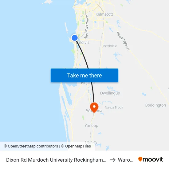 Dixon Rd Murdoch University Rockingham Campus to Waroona map