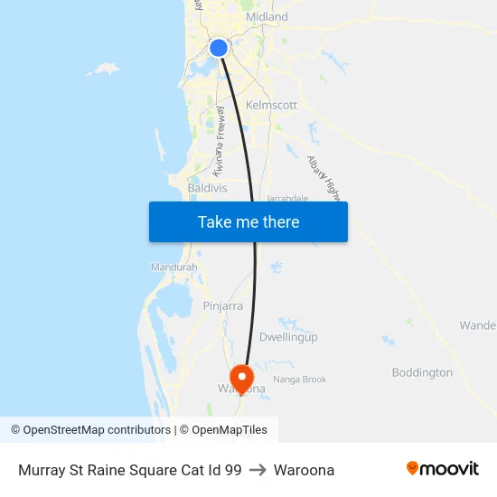 Murray St Raine Square Cat Id 99 to Waroona map