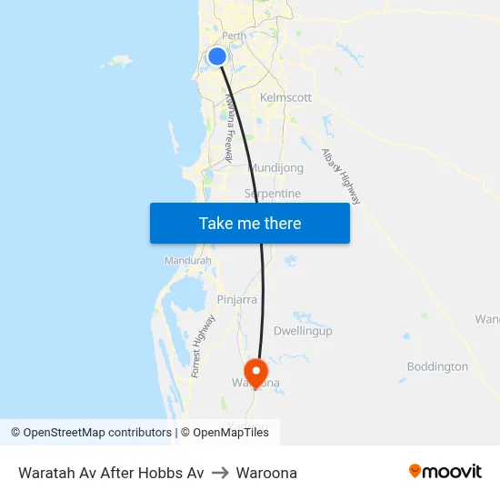 Waratah Av After Hobbs Av to Waroona map