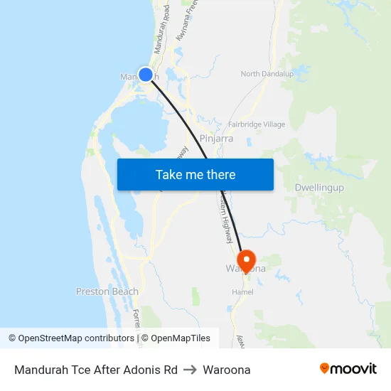 Mandurah Tce After Adonis Rd to Waroona map