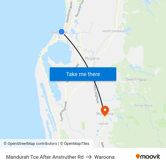 Mandurah Tce After Anstruther Rd to Waroona map