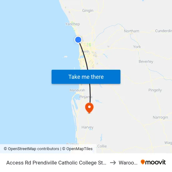 Access Rd Prendiville Catholic College Stand 3 to Waroona map