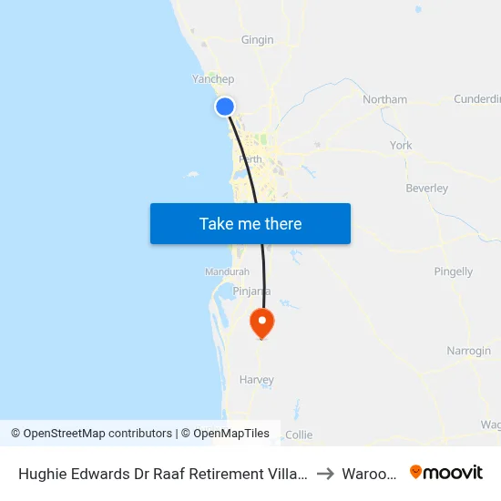 Hughie Edwards Dr Raaf Retirement Village to Waroona map