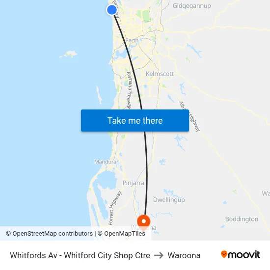 Whitfords Av - Whitford City Shop Ctre to Waroona map