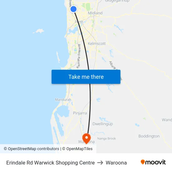 Erindale Rd Warwick Shopping Centre to Waroona map