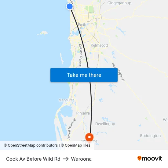 Cook Av Before Wild Rd to Waroona map