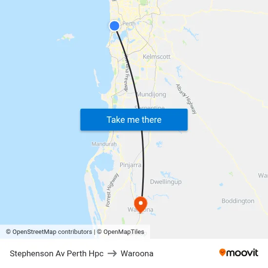 Stephenson Av Perth Hpc to Waroona map