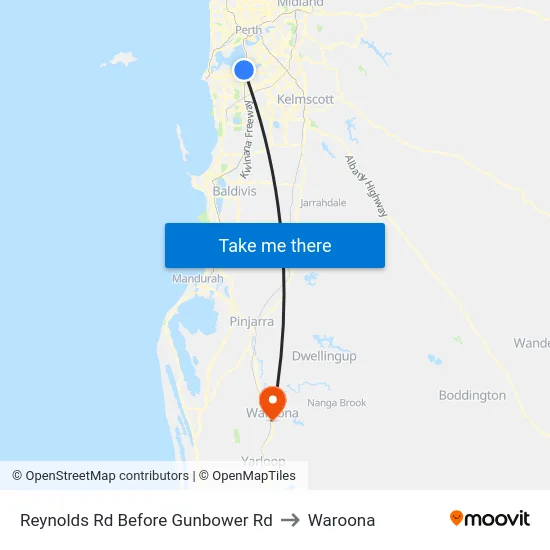 Reynolds Rd Before Gunbower Rd to Waroona map