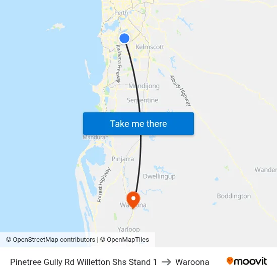 Pinetree Gully Rd Willetton Shs Stand 1 to Waroona map