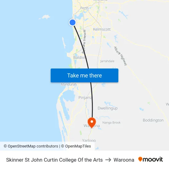 Skinner St John Curtin College Of the Arts to Waroona map