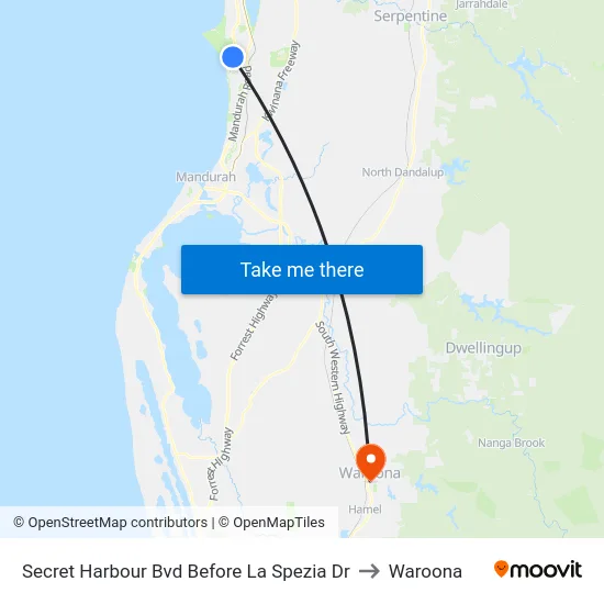 Secret Harbour Bvd Before La Spezia Dr to Waroona map