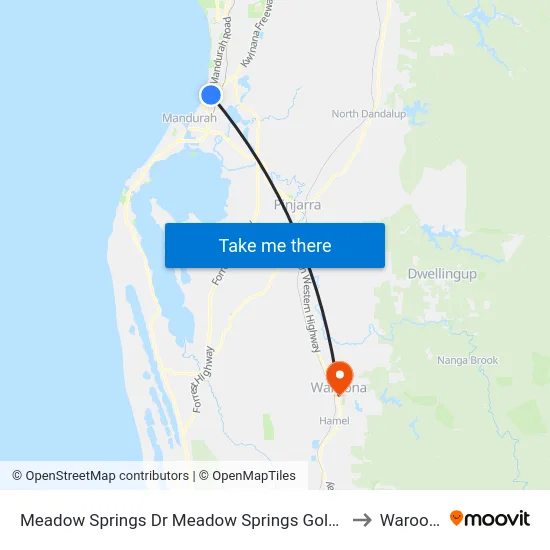Meadow Springs Dr Meadow Springs Golf Club to Waroona map