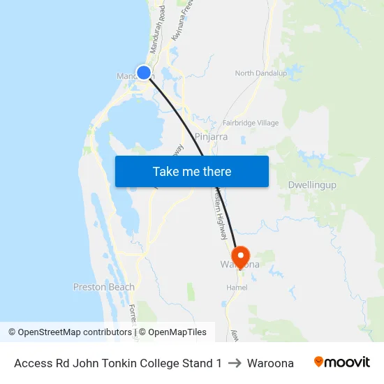 Access Rd John Tonkin College Stand 1 to Waroona map