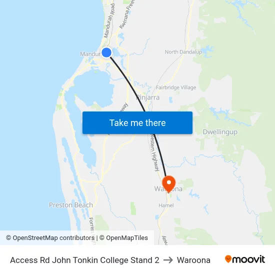 Access Rd John Tonkin College Stand 2 to Waroona map