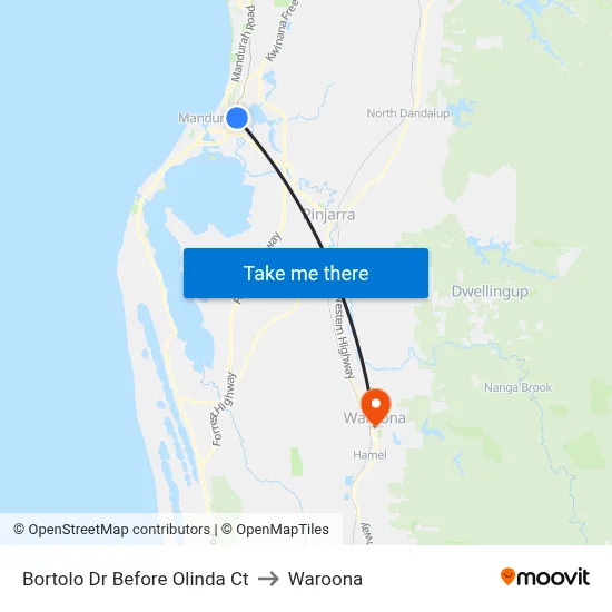 Bortolo Dr Before Olinda Ct to Waroona map