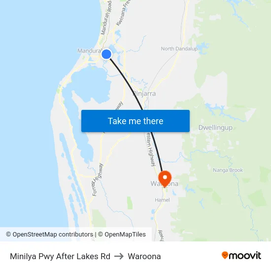 Minilya Pwy After Lakes Rd to Waroona map