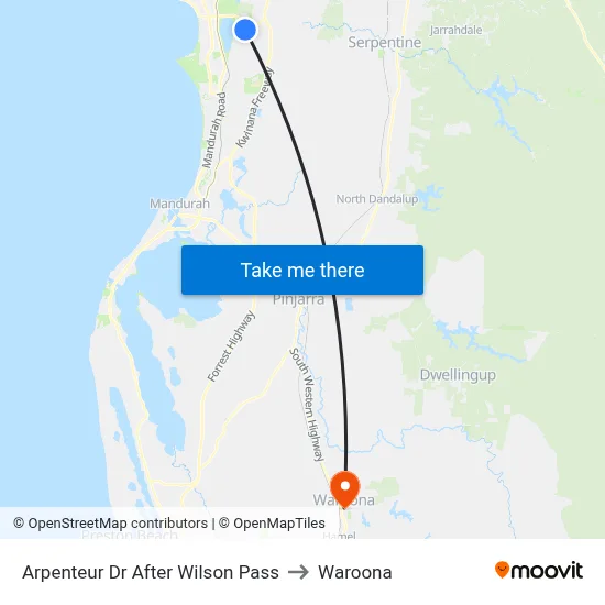 Arpenteur Dr After Wilson Pass to Waroona map