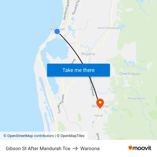 Gibson St After Mandurah Tce to Waroona map