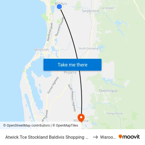 Atwick Tce Stockland Baldivis Shopping Centre to Waroona map