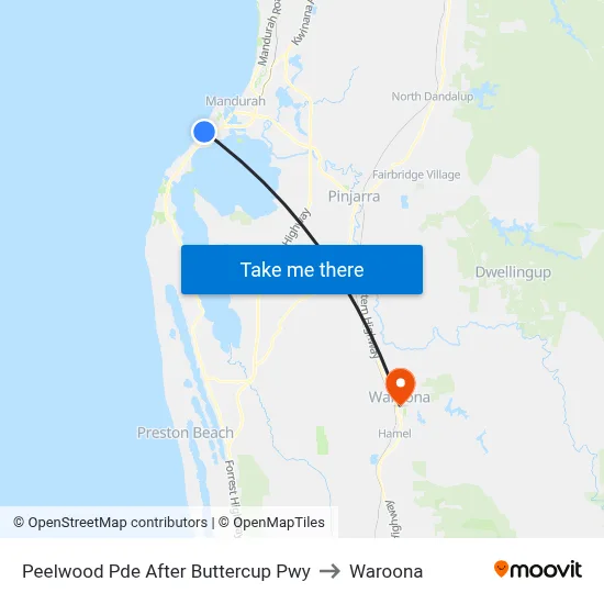 Peelwood Pde After Buttercup Pwy to Waroona map