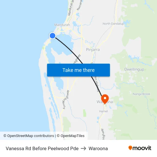 Vanessa Rd Before Peelwood Pde to Waroona map