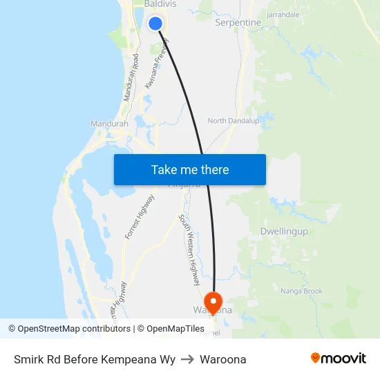 Smirk Rd Before Kempeana Wy to Waroona map