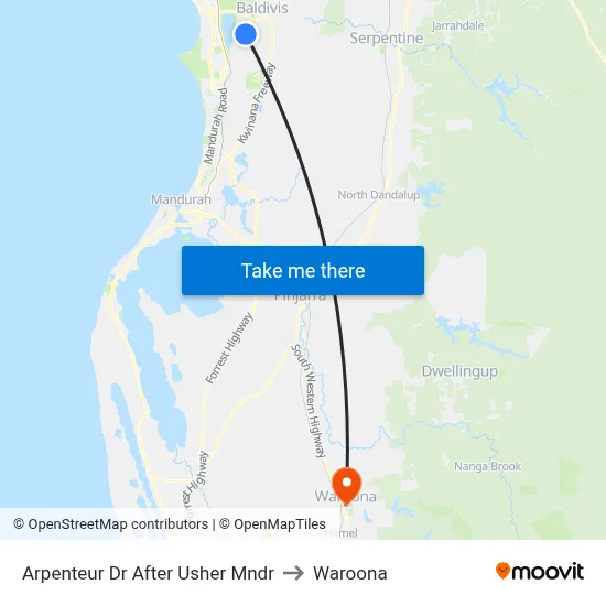 Arpenteur Dr After Usher Mndr to Waroona map