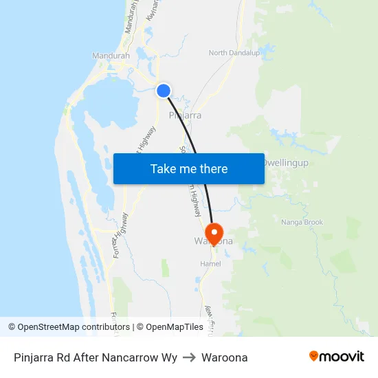 Pinjarra Rd After Nancarrow Wy to Waroona map