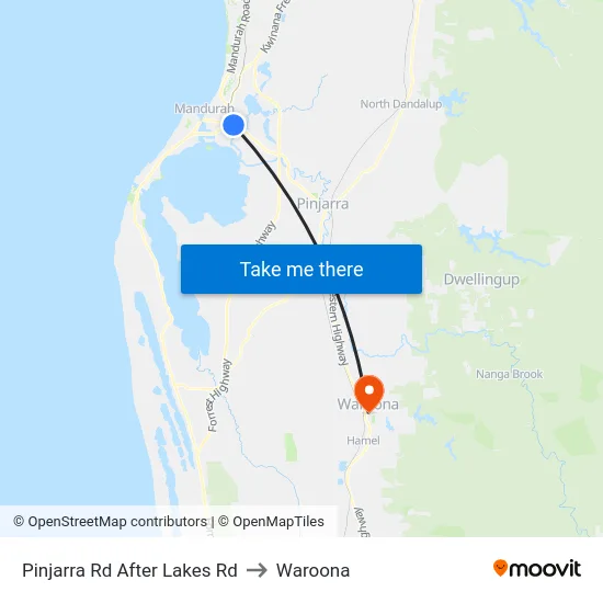 Pinjarra Rd After Lakes Rd to Waroona map
