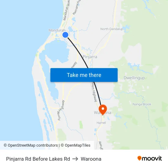 Pinjarra Rd Before Lakes Rd to Waroona map