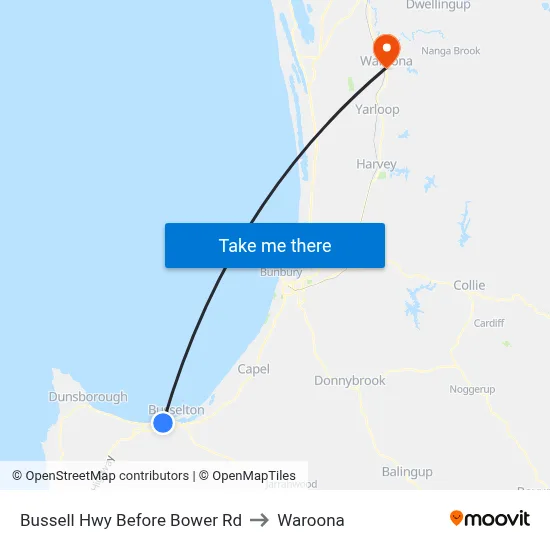 Bussell Hwy Before Bower Rd to Waroona map