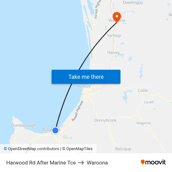 Harwood Rd After Marine Tce to Waroona map