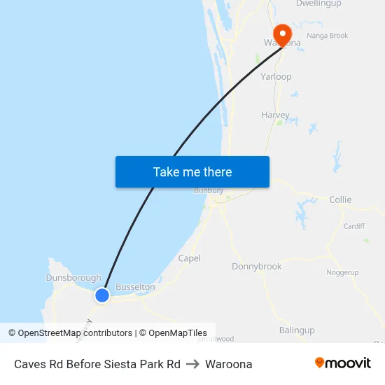 Caves Rd Before Siesta Park Rd to Waroona map