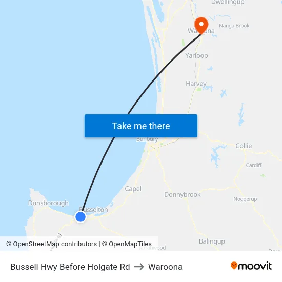 Bussell Hwy Before Holgate Rd to Waroona map