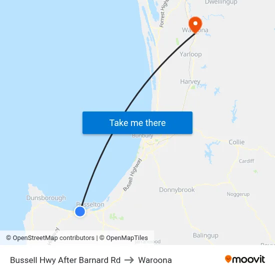 Bussell Hwy After Barnard Rd to Waroona map