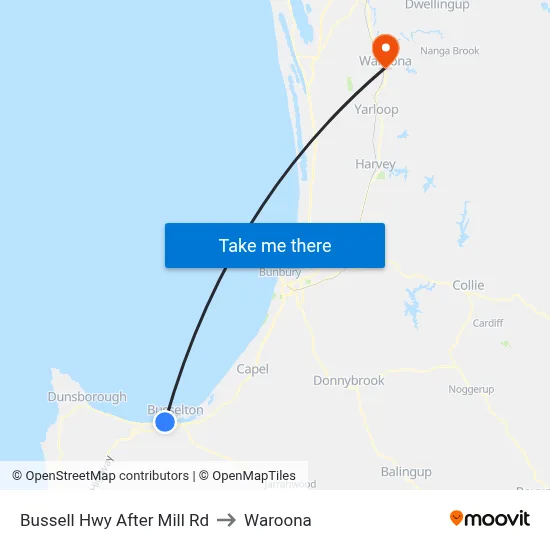Bussell Hwy After Mill Rd to Waroona map