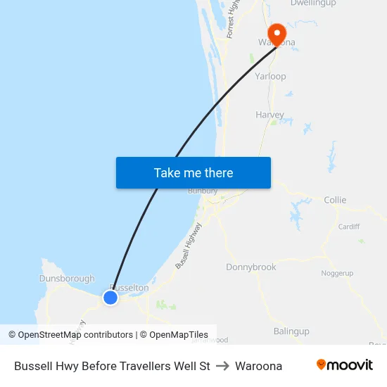 Bussell Hwy Before Travellers Well St to Waroona map