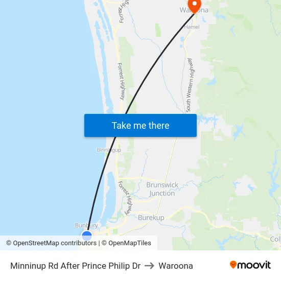 Minninup Rd After Prince Philip Dr to Waroona map