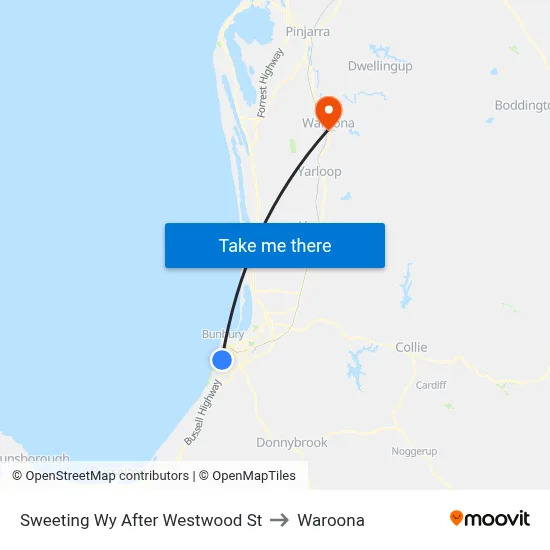 Sweeting Wy After Westwood St to Waroona map