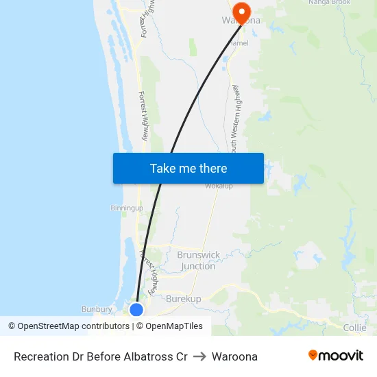 Recreation Dr Before Albatross Cr to Waroona map